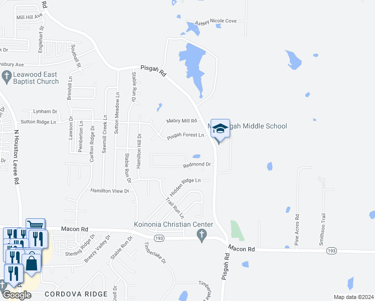 map of restaurants, bars, coffee shops, grocery stores, and more near 10482 Redmond Circle North in Shelby County