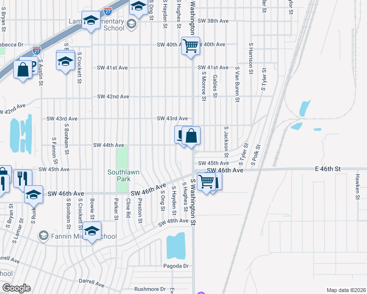 map of restaurants, bars, coffee shops, grocery stores, and more near 4402 South Washington Street in Amarillo