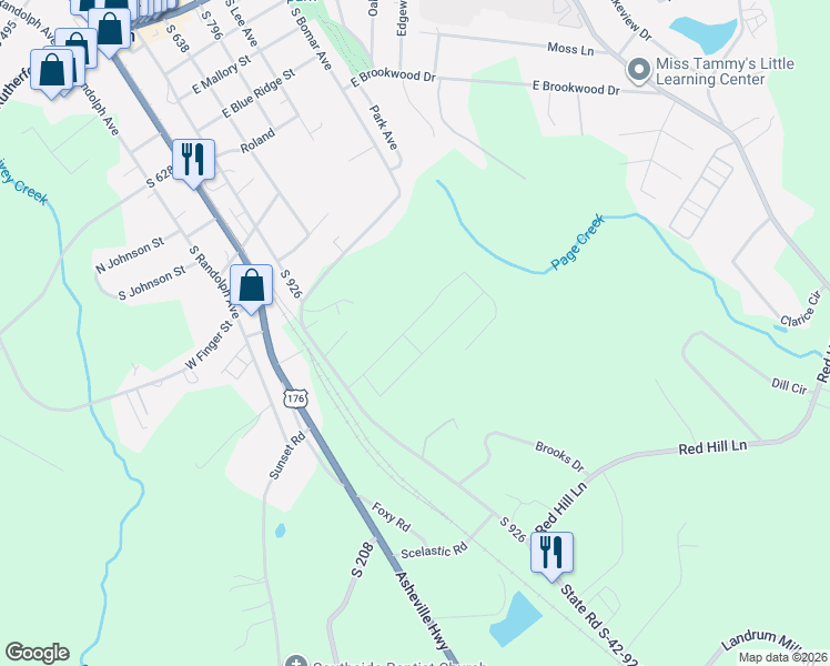 map of restaurants, bars, coffee shops, grocery stores, and more near 825 South Shamrock Avenue in Landrum