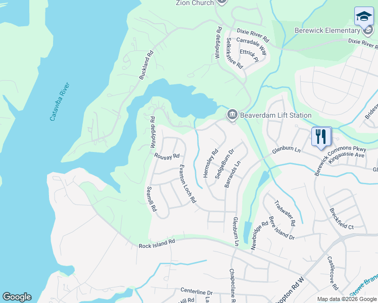 map of restaurants, bars, coffee shops, grocery stores, and more near 7022 Evanton Loch Road in Charlotte