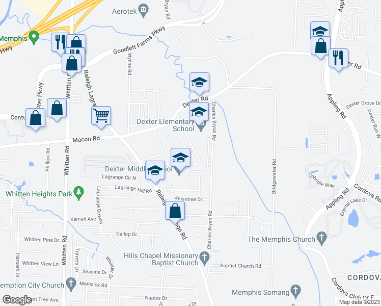 map of restaurants, bars, coffee shops, grocery stores, and more near 1474 Beringer Drive in Shelby County