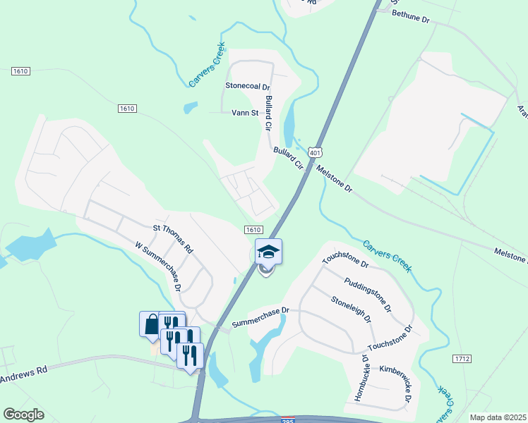 map of restaurants, bars, coffee shops, grocery stores, and more near 227 Valley Pointe Lane in Fayetteville