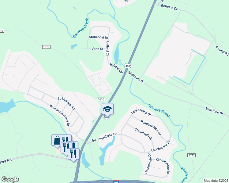 map of restaurants, bars, coffee shops, grocery stores, and more near 6539 Ramsey Street in Fayetteville