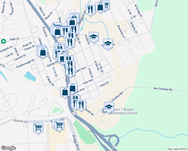 map of restaurants, bars, coffee shops, grocery stores, and more near 221 South 5th Street in Spring Lake