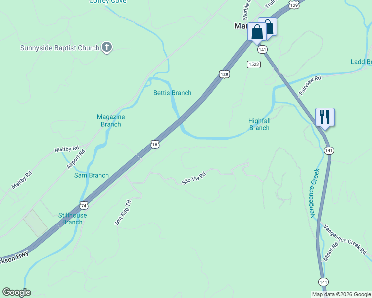 map of restaurants, bars, coffee shops, grocery stores, and more near 38 Smokey Mountain Ridge in Marble