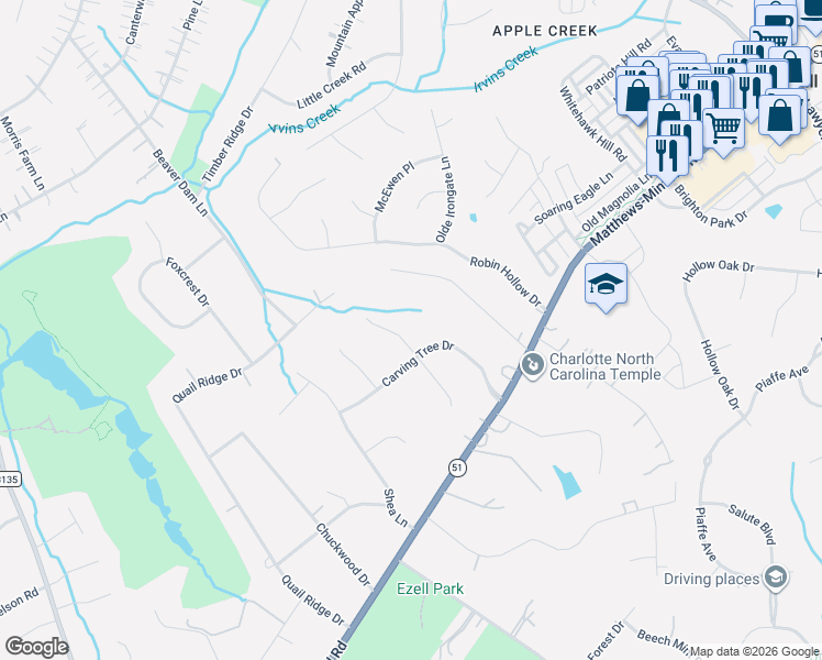 map of restaurants, bars, coffee shops, grocery stores, and more near in Mint Hill