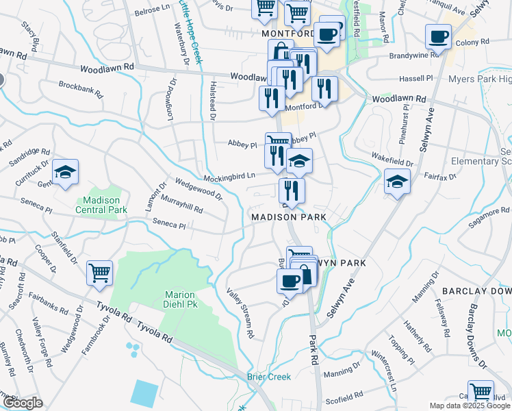 map of restaurants, bars, coffee shops, grocery stores, and more near in Charlotte