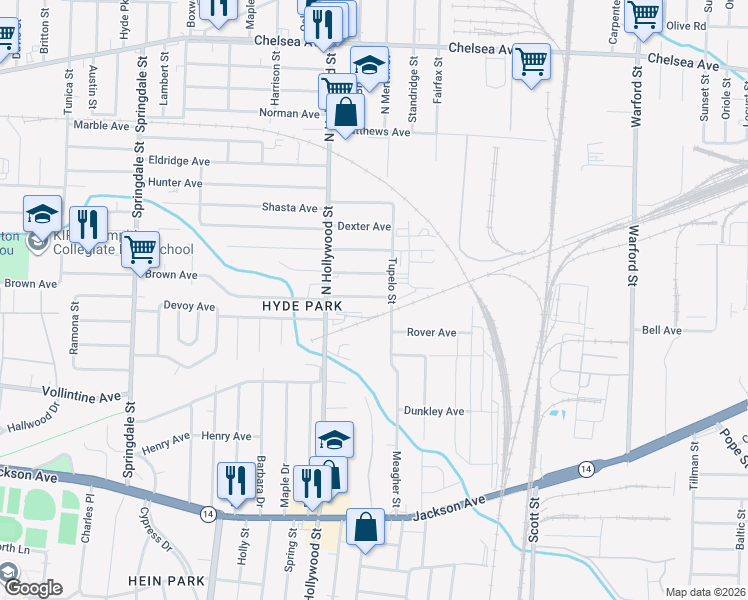 map of restaurants, bars, coffee shops, grocery stores, and more near 2528 Staten Avenue in Memphis