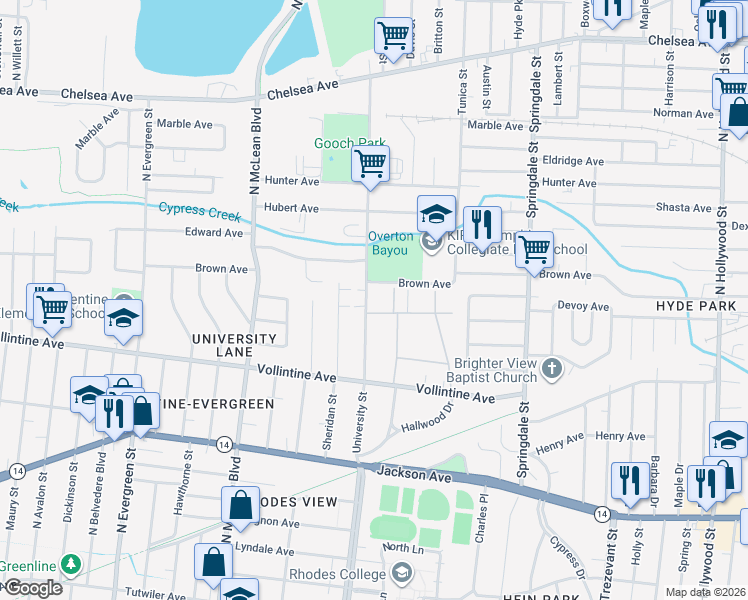 map of restaurants, bars, coffee shops, grocery stores, and more near 1059 University Street in Memphis
