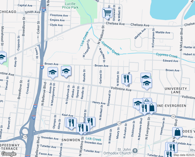 map of restaurants, bars, coffee shops, grocery stores, and more near 993 Garland Street in Memphis