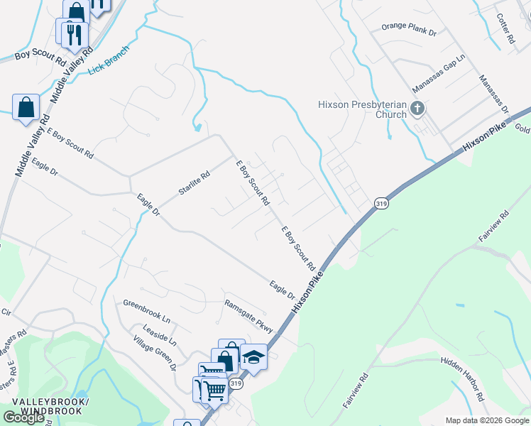 map of restaurants, bars, coffee shops, grocery stores, and more near 6803 Bayou Court in Middle Valley