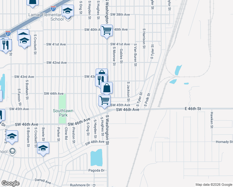 map of restaurants, bars, coffee shops, grocery stores, and more near 4312 Gables Street in Amarillo