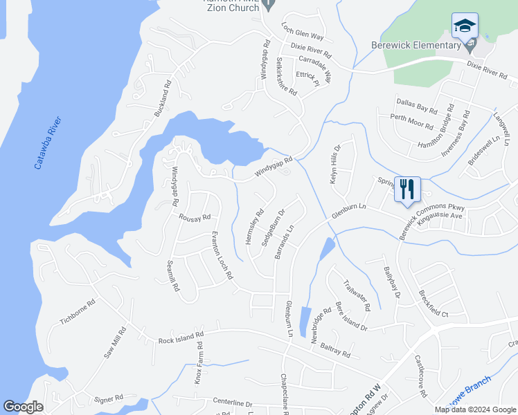 map of restaurants, bars, coffee shops, grocery stores, and more near 6423 Hermsley Road in Charlotte