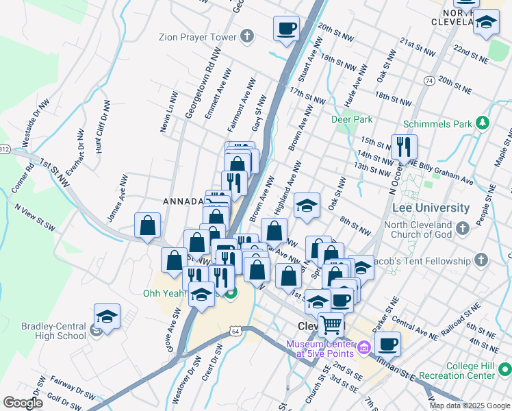 map of restaurants, bars, coffee shops, grocery stores, and more near 685 Brown Avenue Northwest in Cleveland