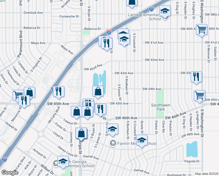 map of restaurants, bars, coffee shops, grocery stores, and more near 4352 South Austin Street in Amarillo