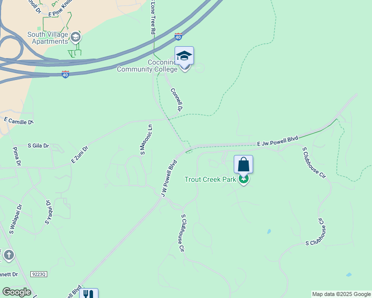 map of restaurants, bars, coffee shops, grocery stores, and more near 1380 East John Wesley Powell Boulevard in Flagstaff