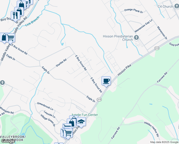 map of restaurants, bars, coffee shops, grocery stores, and more near 6802 Bayou Court in Middle Valley
