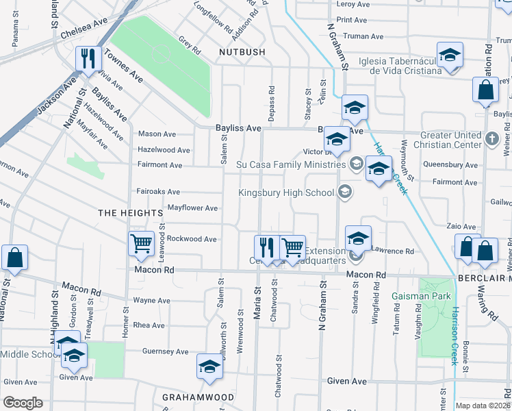 map of restaurants, bars, coffee shops, grocery stores, and more near 1260 Maria Street in Memphis