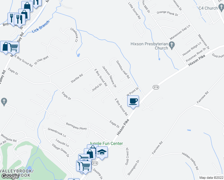 map of restaurants, bars, coffee shops, grocery stores, and more near 6800 Bayou Court in Middle Valley