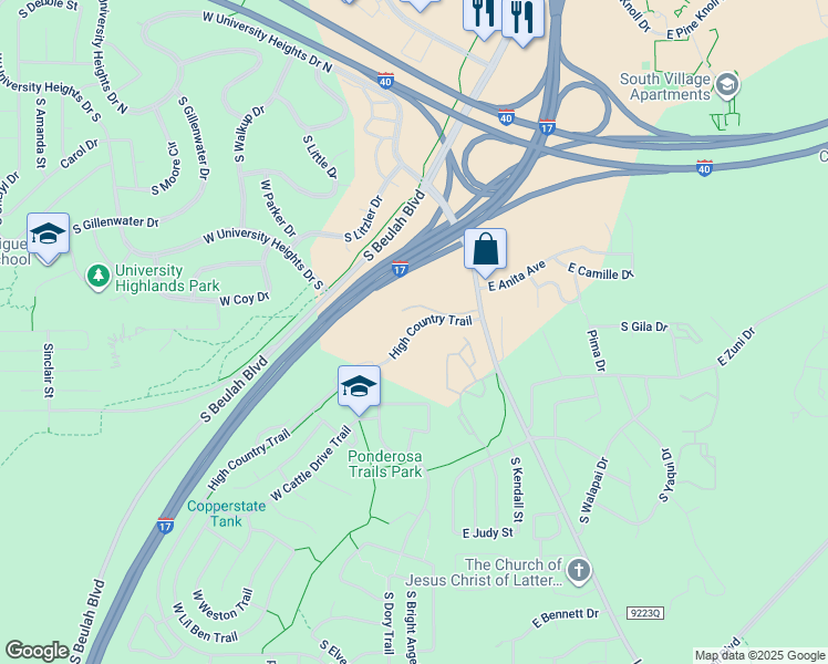 map of restaurants, bars, coffee shops, grocery stores, and more near 3401 Lake Mary Road in Flagstaff