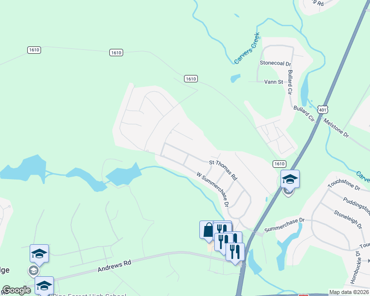 map of restaurants, bars, coffee shops, grocery stores, and more near 508 Saint Thomas Road in Fayetteville
