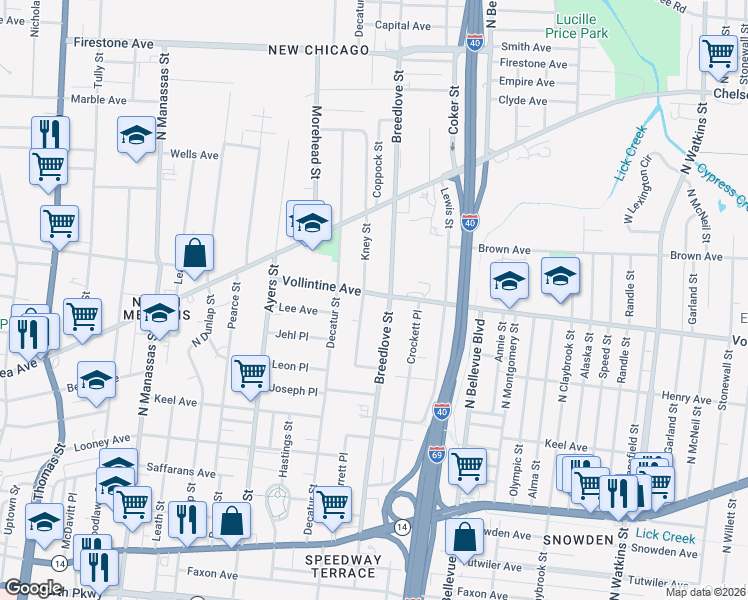 map of restaurants, bars, coffee shops, grocery stores, and more near 1039 Vollintine Avenue in Memphis