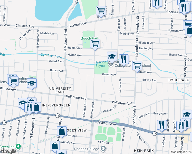 map of restaurants, bars, coffee shops, grocery stores, and more near 1059 University Street in Memphis