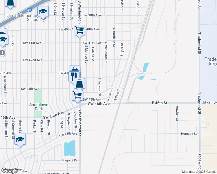 map of restaurants, bars, coffee shops, grocery stores, and more near 302 Southwest 44th Avenue in Amarillo