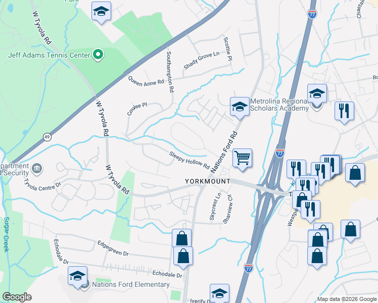 map of restaurants, bars, coffee shops, grocery stores, and more near 818 Wilbrown Circle in Charlotte