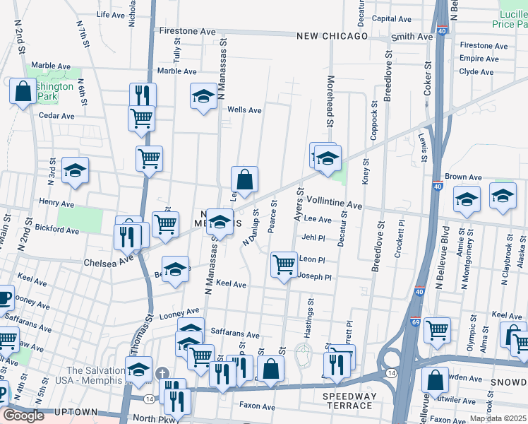 map of restaurants, bars, coffee shops, grocery stores, and more near 924 North Dunlap Street in Memphis