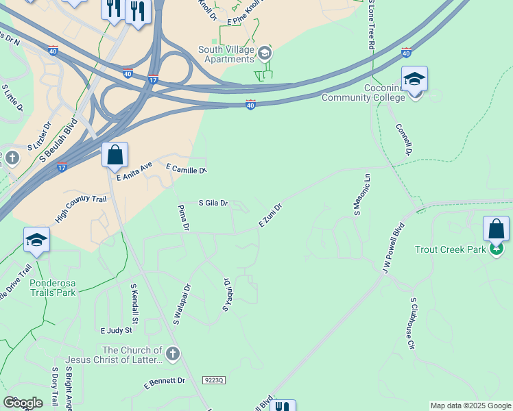 map of restaurants, bars, coffee shops, grocery stores, and more near 3225 South Leupp Drive in Flagstaff