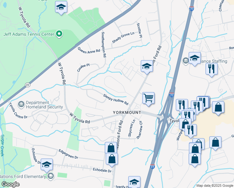 map of restaurants, bars, coffee shops, grocery stores, and more near 818 Wilbrown Circle in Charlotte