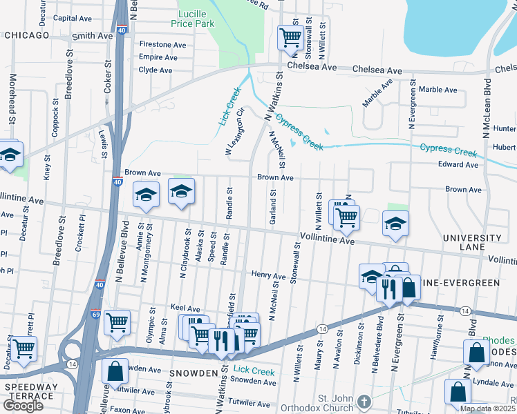 map of restaurants, bars, coffee shops, grocery stores, and more near 994 North Watkins Street in Memphis