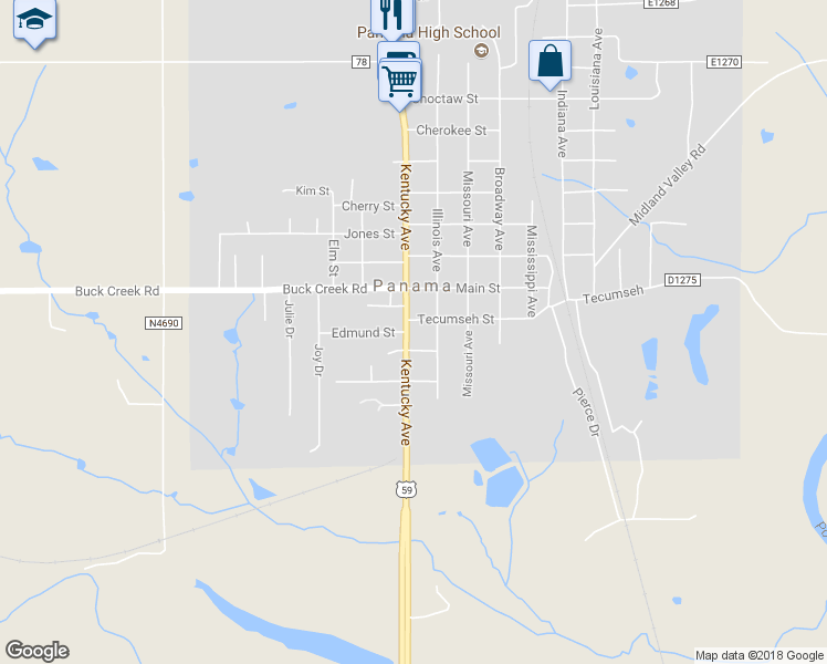 map of restaurants, bars, coffee shops, grocery stores, and more near 203 Kentucky Avenue in Bokoshe