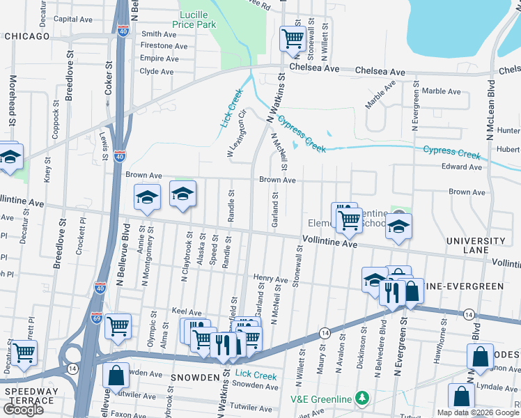 map of restaurants, bars, coffee shops, grocery stores, and more near 994 North Watkins Street in Memphis
