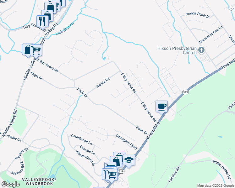 map of restaurants, bars, coffee shops, grocery stores, and more near 6591 Joyful Drive in Middle Valley