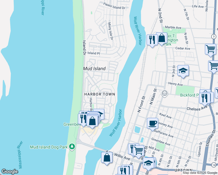 map of restaurants, bars, coffee shops, grocery stores, and more near 166 Harbor Isle Circle West in Memphis