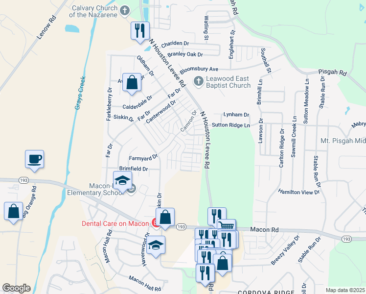 map of restaurants, bars, coffee shops, grocery stores, and more near 1482 Archstone Drive in Shelby County
