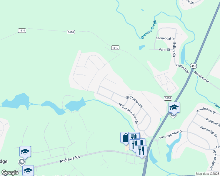 map of restaurants, bars, coffee shops, grocery stores, and more near 508 Saint Thomas Road in Fayetteville