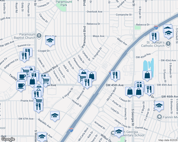 map of restaurants, bars, coffee shops, grocery stores, and more near 4004-4006 Linda Drive in Amarillo