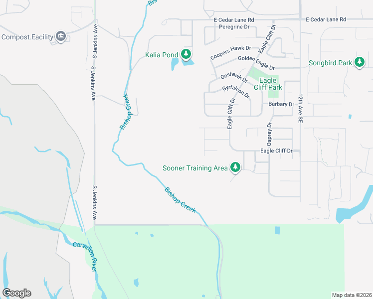 map of restaurants, bars, coffee shops, grocery stores, and more near 4116 Night Hawk Drive in Norman