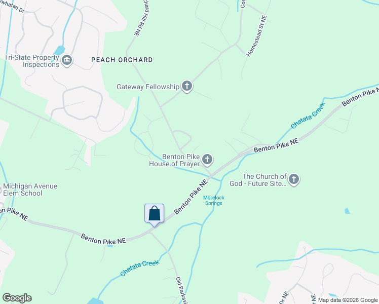 map of restaurants, bars, coffee shops, grocery stores, and more near 2549 Peach Orchard Hill Road Northeast in Cleveland
