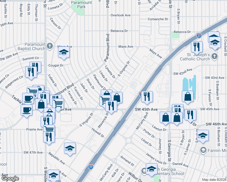 map of restaurants, bars, coffee shops, grocery stores, and more near 4004 Linda Drive in Amarillo