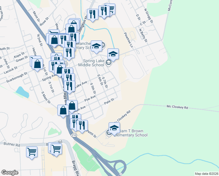 map of restaurants, bars, coffee shops, grocery stores, and more near 219 South 7th Street in Spring Lake