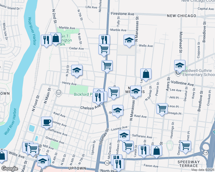 map of restaurants, bars, coffee shops, grocery stores, and more near 906 Thomas Street in Memphis