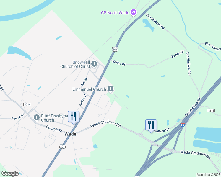 map of restaurants, bars, coffee shops, grocery stores, and more near 4311 Snelling Drive in Wade