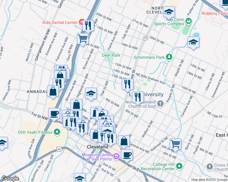 map of restaurants, bars, coffee shops, grocery stores, and more near 250 Bowman Avenue Northwest in Cleveland