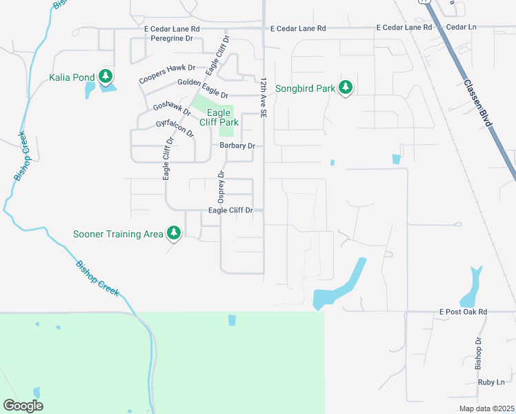 map of restaurants, bars, coffee shops, grocery stores, and more near 4313 Snowy Owl Drive in Norman