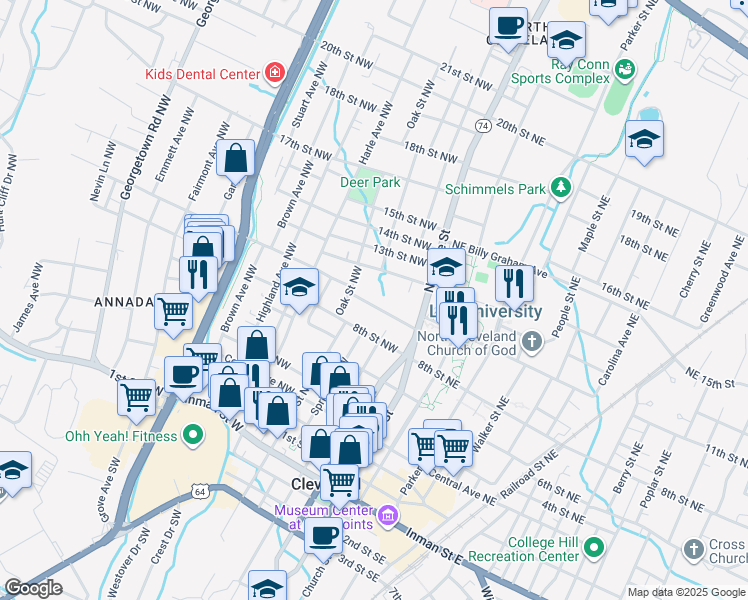map of restaurants, bars, coffee shops, grocery stores, and more near 250 Bowman Avenue Northwest in Cleveland