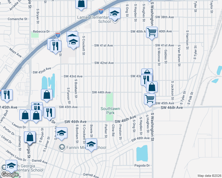 map of restaurants, bars, coffee shops, grocery stores, and more near 4316 Cline Road in Amarillo